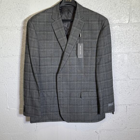 Michael Kors Men's Classic Stretch Plaid Sport Coat Blazer Black/White 52R $295 - Picture 1 of 10